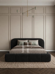 Modern Curved Extended Headboard Block Base Upholstered Bed Frame