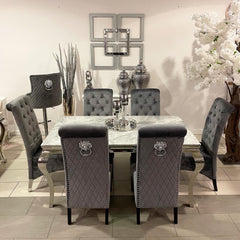 1.6m Grey Marble Dining Table & Grey Madrid Chairs
