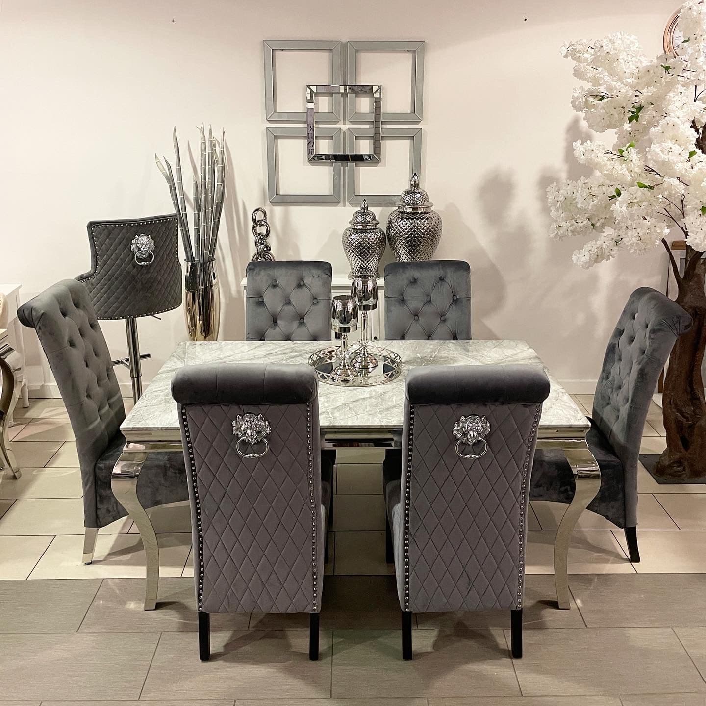 1.6m Grey Marble Dining Table & Grey Madrid Chairs