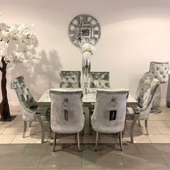 1.6m Marble Grey Dining Table Isabella Silver Chairs