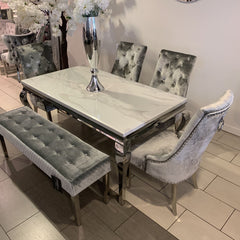1.6m Marble Grey Dining Table Isabella Silver Chairs