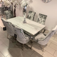 1.6m Marble Grey Dining Table Isabella Silver Chairs