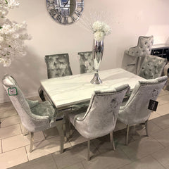 1.6m Marble Grey Dining Table Isabella Silver Chairs