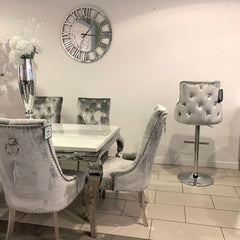 1.6m Marble Grey Dining Table Isabella Silver Chairs