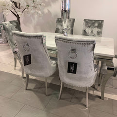 1.6m Marble Grey Dining Table Isabella Silver Chairs