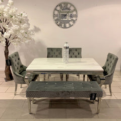 1.6m Marble Grey Dining Table Minister Grey Chairs