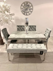1.6m Marble Grey Dining Table Minister HQ Silver Chairs