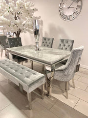 1.6m Marble Grey Dining Table Minister HQ Silver Chairs