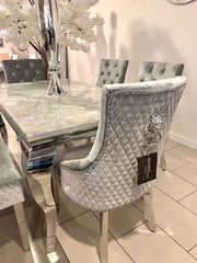 1.6m Marble Grey Dining Table Minister HQ Silver Chairs