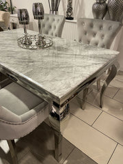 1.6m Marble Grey Dining Table With Aydin Silver Chairs