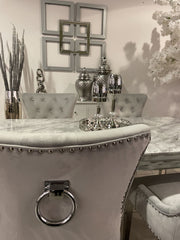 1.6m Marble Grey Dining Table With Aydin Silver Chairs