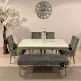 1.6m Marble White Dining Table Minister Grey Chairs
