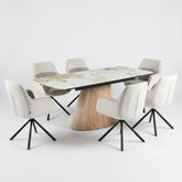 Monaco Beige Stone Extending Dining Set 6 Florence Swivel Chairs