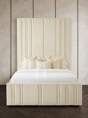 Modern Extra Tall Asymmetric Vertical Channel Upholstered Bed Frame