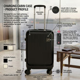 Charging Cabin Case Black - Hard Shell USB-C TSA Travel Suitcase
