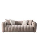 Lusso Beige Chenille 3 Seater Sofa - Vertical Panel Tufted 232cm