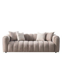 Lusso Beige Chenille 3 Seater Sofa - Vertical Panel Tufted 232cm