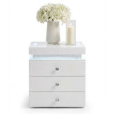 LED Media White Bedside 3 Drawer