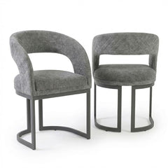Set of 2 Lina Grey Dining Chairs - Modern Quilted Wrap-Around Seats