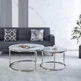 Aria Grey Marble & Silver Nesting Coffee Tables - Set of 2, 80cm