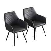 Set of 2 Stanford Grey Faux Leather Dining Chairs with Armrests