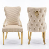 Set of 2 Mink Victoria Dining Chairs with Ring Knocker & Gold Legs
