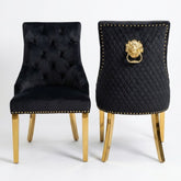 Set of 2 Minister Black Velvet Dining Chairs with Gold Lion Knocker