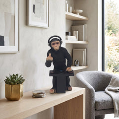 Home Luxe Cheeky Monkey DJ Middle Finger Gesture Statue Figure | Black