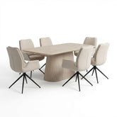 Davos 180cm Beige Ceramic Oval Table & 6 Fairmont Swivel Chairs