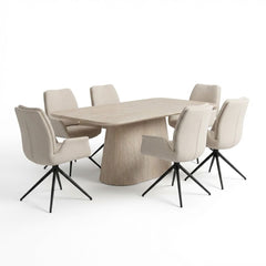 Davos 180cm Beige Ceramic Oval Table & 6 Fairmont Swivel Chairs