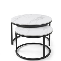 Bosa White Marble Nest of Tables Set of 2 Gunmetal Metal Frame