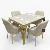 1.2m Sofia Cream Marble Dining Table & 4 Marco Cream Velvet Chairs