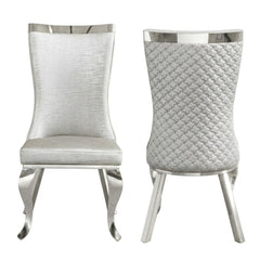 Samara Grey Silver Velvet Dining Chairs - Set of 2 Quilted Back