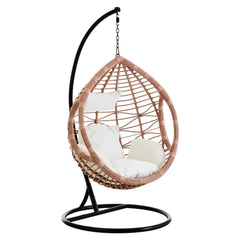 Goa Natural Rattan Effect Hanging Egg Chair Swing Cream Cushions