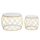 Jodie Set of 2 White Marble Coffee Tables - Geometric Gold Frames