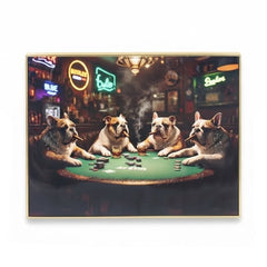 Home Luxe Bulldogs Poker Wall Art 50x70cm Funny Framed Dog Picture Art
