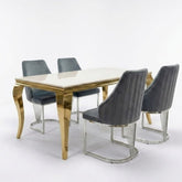 Sofia 150cm Cream Gold Marble Table & 4 Lasco Grey Silver Chairs