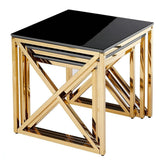 Aida Black Ceramic & Gold Nesting Tables - Set of 3 Square Side Tables