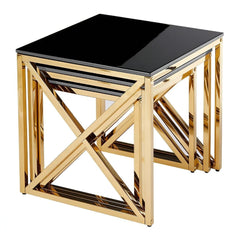 Aida Black Ceramic & Gold Nesting Tables - Set of 3 Square Side Tables