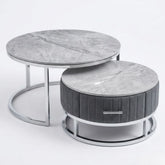 Melrose Grey Ceramic Nest Of Coffee Tables - Set of 2 Storage Grey Fabric