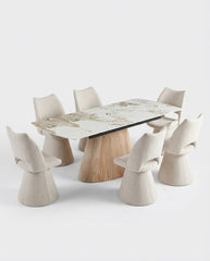 Monaco Beige Stone Extending Dining Set 6 Maryland Swivel Chairs
