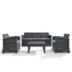 Cantebury Rattan Effect Sofa Set - 4pc Black Garden Furniture