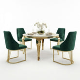 Sofia 150cm Cream Gold Marble Dining Table & 4 Lasco Green Gold Chairs