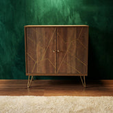 Flori Geometric Wood Sideboard 2 Door Gold Hairpin Legs 80cm