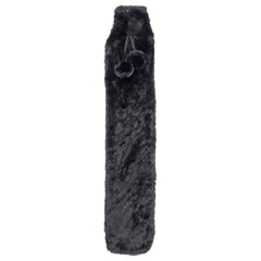 72cm Long Hot Water Bottle with Luxury Black Faux Fur Cover & Pom Poms