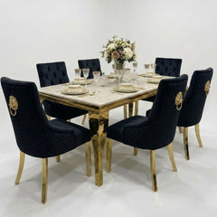 1.2 Sofia Cream Gold Marble Dining Table & 4 Black Velvet Chairs Set