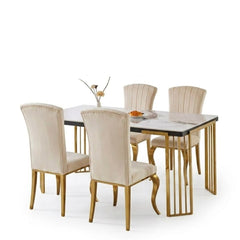 Cindy White Sintered Stone Dining Table - Luxury Gold Geometric Legs