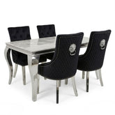 Sofia 1.5m Grey Marble Dining Table & 4 Black Minister Lion Chairs