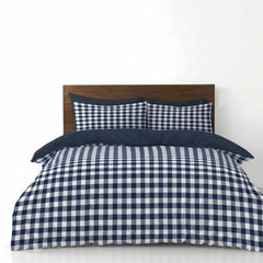 Gaveno Cavailia Blue Gingham Double Duvet Cover Microfibre Bed Set