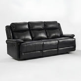 Casper Black Leather 3 Seater Manual Recliner Sofa Cup Holders
